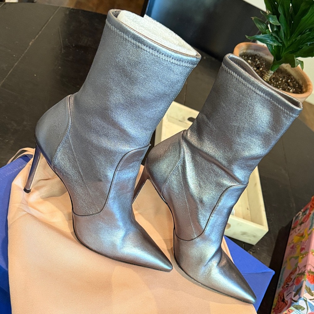 Stuart Weitzman Metallic Gunmetal Heeled Boots